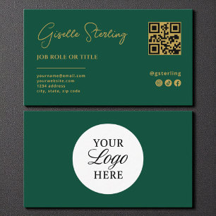Smaragdgroen Gouden Logo QR Code Bedrijfskaart Visitekaartje