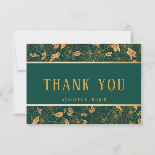 Smaragdgroen & Gouden Loof Thank You Kaart (Voorkant)