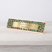 Smaragdgroen gouden luipaardpatroon bureau naambordje (Voorkant)