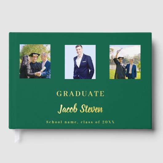 Smaragdgroen gouden naam script foto Afstuderen Gastenboek (Voorkant)