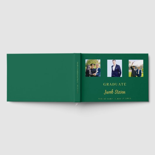 Smaragdgroen gouden naam script foto Afstuderen Gastenboek (Volledig)