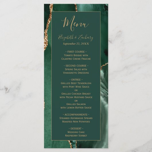 Smaragdgroen Gouden Script Bruiloftsmenu Menu (Voorkant)