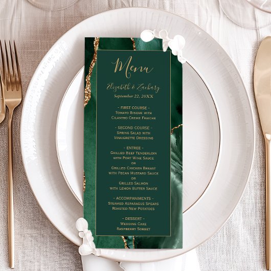 Smaragdgroen Gouden Script Bruiloftsmenu Menu