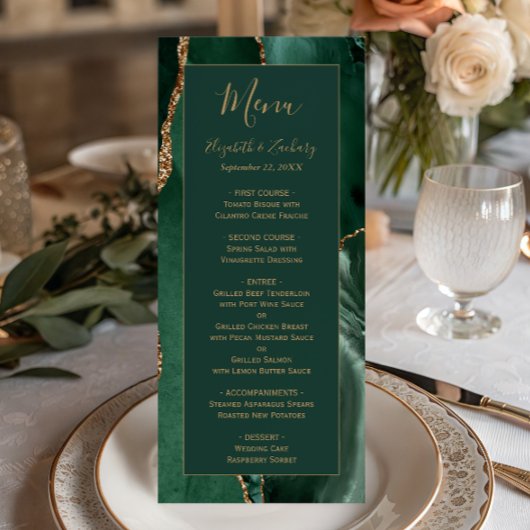 Smaragdgroen Gouden Script Bruiloftsmenu Menu