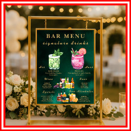 Smaragdgroen & Gouden Trouwbarmenu Poster