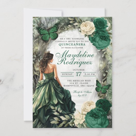 Smaragdgroen grillig bos Quinceanera Kaart (Voorkant)