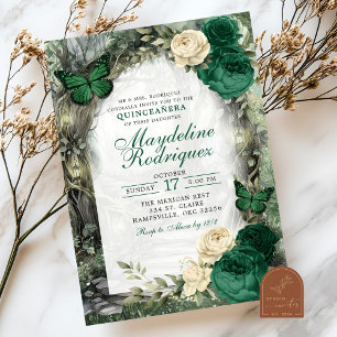 Smaragdgroen grillig bos Quinceanera Kaart