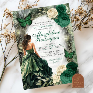Smaragdgroen grillig bos Quinceanera Kaart