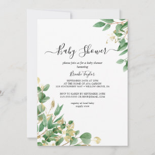 Smaragdgroen Groen   Grijze Baby Shower Uitnodigin Kaart