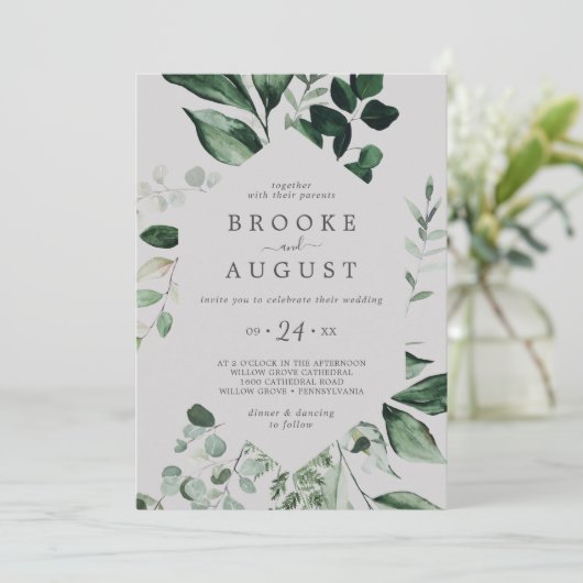 Smaragdgroen Groen | Grijze Informele Trouwkaart Kaart (Staand voorkant)