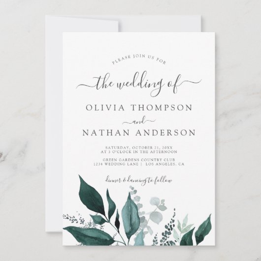 Smaragdgroen Groene Tuin Monogram Bruiloft Kaart (Voorkant)