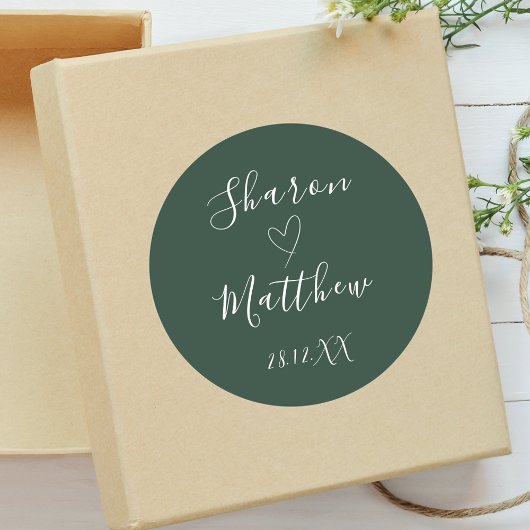 Smaragdgroen Handgeschreven Script Wedding Favor Ronde Sticker