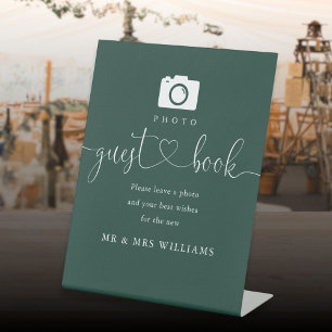 Smaragdgroen Hart Script Foto Gastboek Reclamebord Met Voetstuk