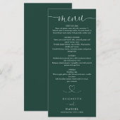 Smaragdgroen Hart Script Trouwdiner Menu (Voorkant / Achterkant)