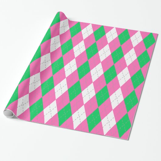 Smaragdgroen Heet Roze Dk Grijs Wit XL Argyle Cadeaupapier (Uitgerold)
