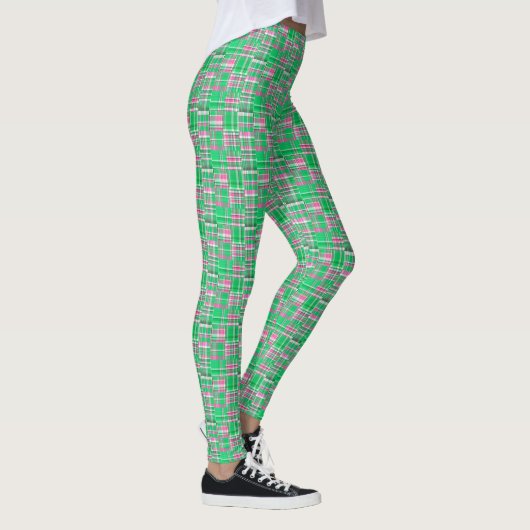 Smaragdgroen Heet Roze Madras Patchwork Plaid Leggings (Rechts)