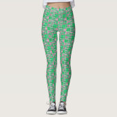 Smaragdgroen Heet Roze Madras Patchwork Plaid Leggings (Voorkant)