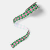 Smaragdgroen, heet roze preppy ruit satijnen lint (Achterkant)