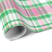 Smaragdgroen, heet roze, wit preppy Madras ruit Cadeaupapier (Rol Hoek)