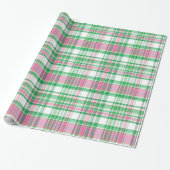 Smaragdgroen, heet roze, wit preppy Madras-ruting Cadeaupapier (Uitgerold)