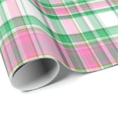 Smaragdgroen, heet roze, wit preppy Madras-ruting Cadeaupapier (Rol Hoek)