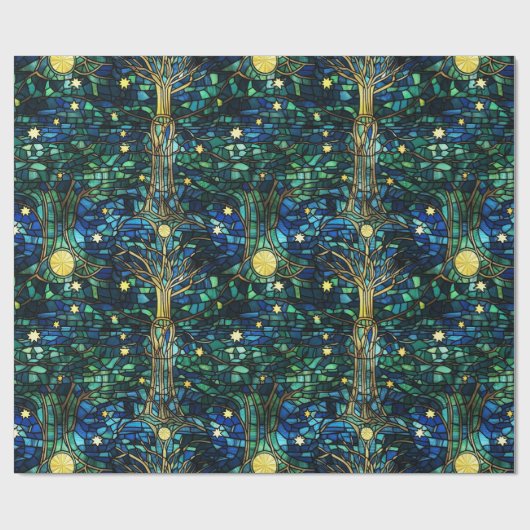 Smaragdgroen hemelboom Glas in lood Cadeaupapier (Vlak)