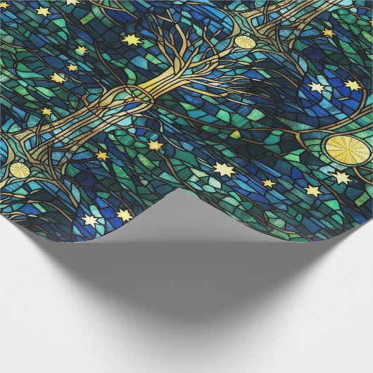 Smaragdgroen hemelboom Glas in lood Cadeaupapier (Hoek)