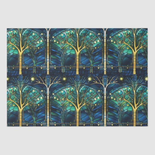 Smaragdgroen hemelboom Glas in lood Tissuepapier (Voorkant)