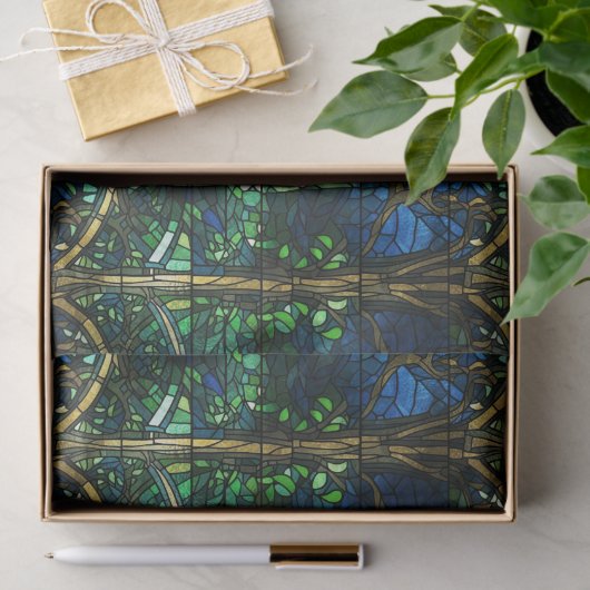 Smaragdgroen hemelboom Glas in lood Tissuepapier (Geschenk)