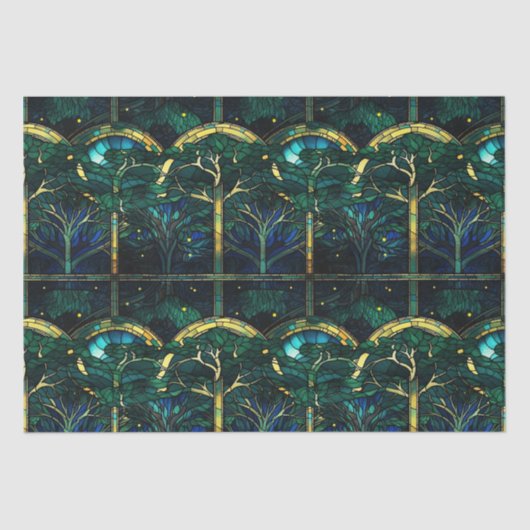 Smaragdgroen hemelboom Glas in lood Tissuepapier (Voorkant)