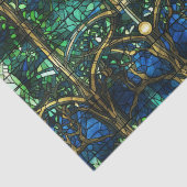 Smaragdgroen Hemelse Boom Gebrandschilderd Glas Pa Tissuepapier (Detail)