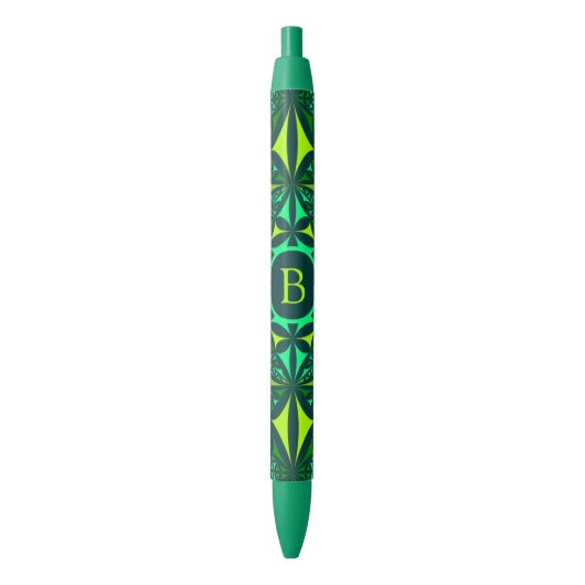Smaragdgroen  Kaleidoscoop Monogram Zwarte Inkt Pen (Voorkant Verticaal)