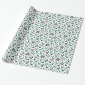 Smaragdgroen kerst vogels inpakpapier (Uitgerold)