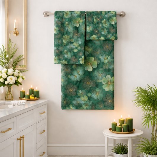 Smaragdgroen Klaver Bloempatroon Bad Handdoek
