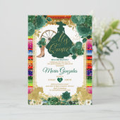 Smaragdgroen Kleurrijke Mis Quince 15 Anos Glitter Kaart (Staand voorkant)