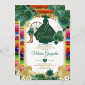 Smaragdgroen Kleurrijke Mis Quince 15 Anos Glitter Kaart (Voorkant / Achterkant)