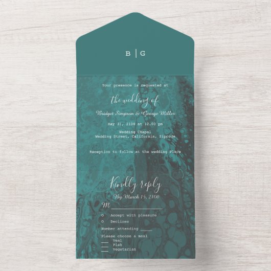 Smaragdgroen kustzeemarmer all in one uitnodiging (Binnen)