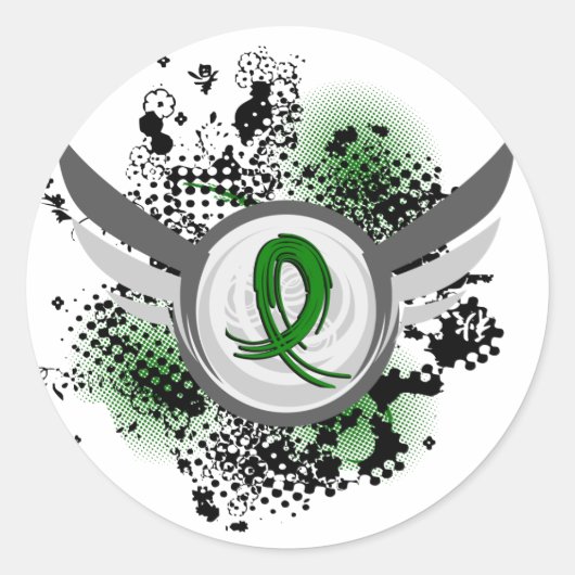 Smaragdgroen lint en vleugels Leverkanker Ronde Sticker (Voorkant)