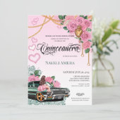 Smaragdgroen Lowrider Roze Rose Chola Quinceanera Kaart (Staand voorkant)