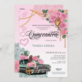 Smaragdgroen Lowrider Roze Rose Chola Quinceanera Kaart (Voorkant / Achterkant)