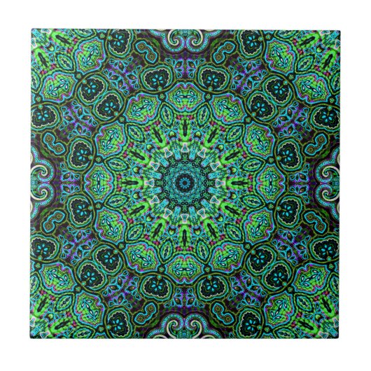 Smaragdgroen mandala-ontwerp tegeltje (Voorkant)