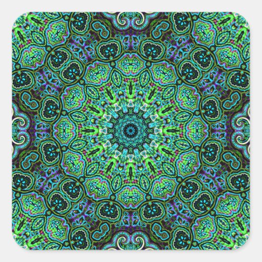 Smaragdgroen mandala-ontwerp vierkante sticker (Voorkant)