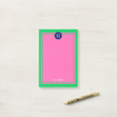 Smaragdgroen Marine Roze Omlijst 1I Monogram Post-it® Notes (Op bureau)