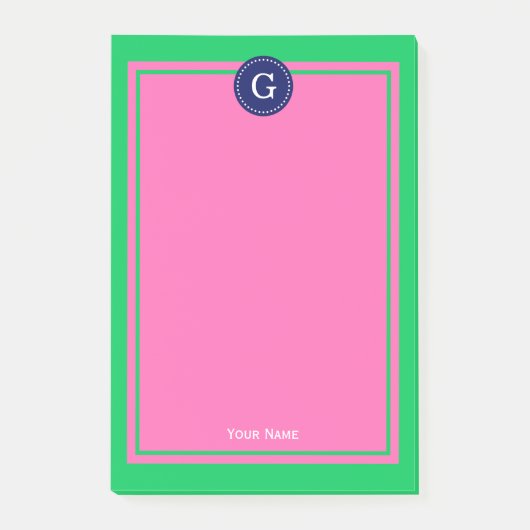Smaragdgroen Marine Roze Omlijst 1I Monogram Post-it® Notes (Voorkant)