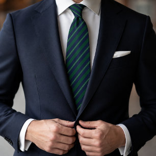 Smaragdgroen & Marineblauw Diagonaal Gestreept Stropdas
