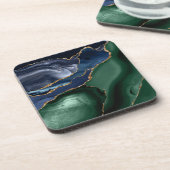 Smaragdgroen Marineblauw Goud Agaat Bier Onderzetter (Linkerzijde)