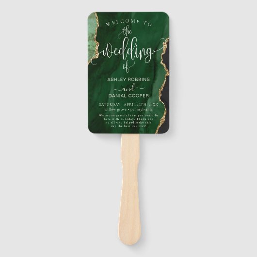 Smaragdgroen minimaal huwelijksprogramma handwaaier (Voorkant)