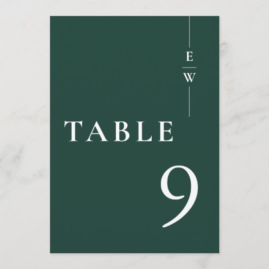 Smaragdgroen Minimalistisch Monogram Tafelnummer (Voorkant)