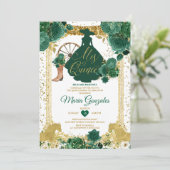 Smaragdgroen Mis Quince 15 Anos Goud Glitter Kaart (Staand voorkant)