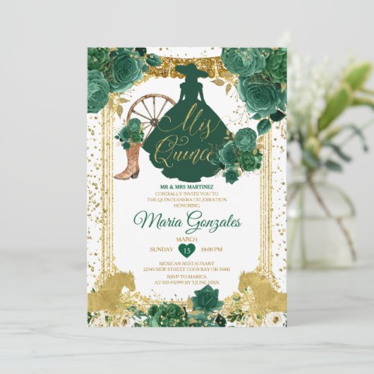 Smaragdgroen Mis Quince 15 Anos Goud Glitter Kaart (Staand voorkant)